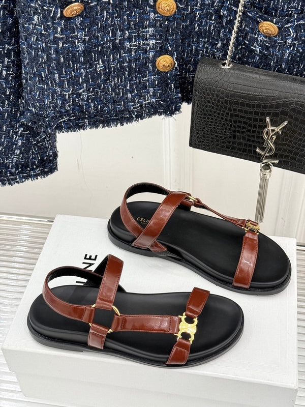 CELINE Maud Sandal Red Brown Leather 285903