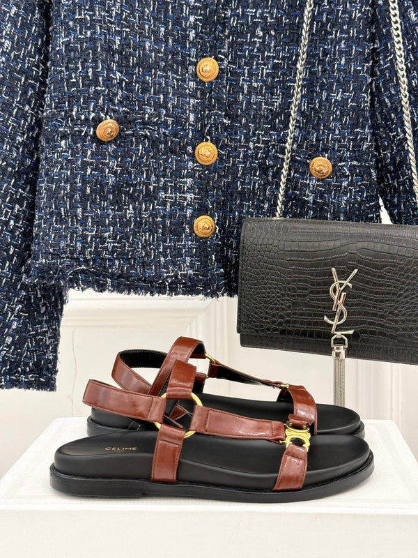 CELINE Maud Sandal Red Brown Leather 285903