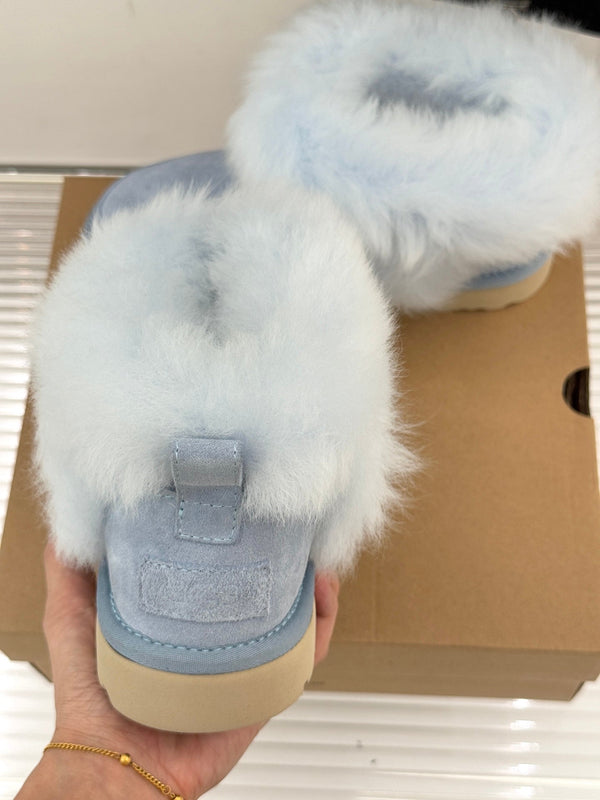 UGG Classic Ultra Mini Chalet Boots Light Blue Suede Sheepskin Cuff 517487