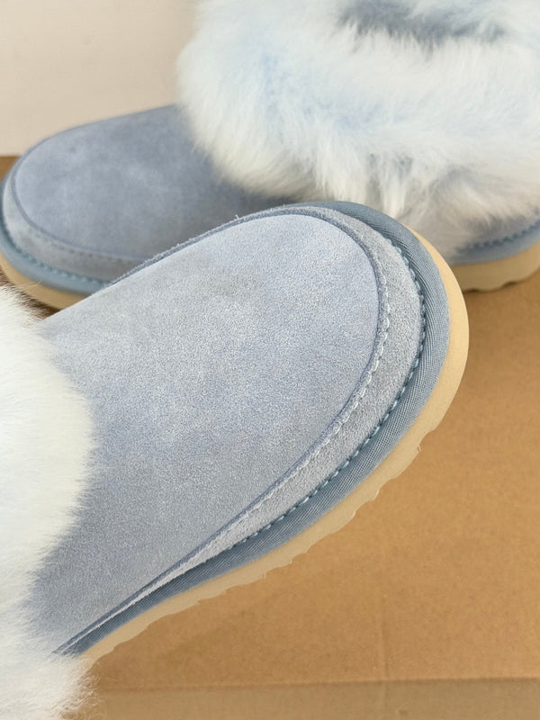 UGG Classic Ultra Mini Chalet Boots Light Blue Suede Sheepskin Cuff 517487