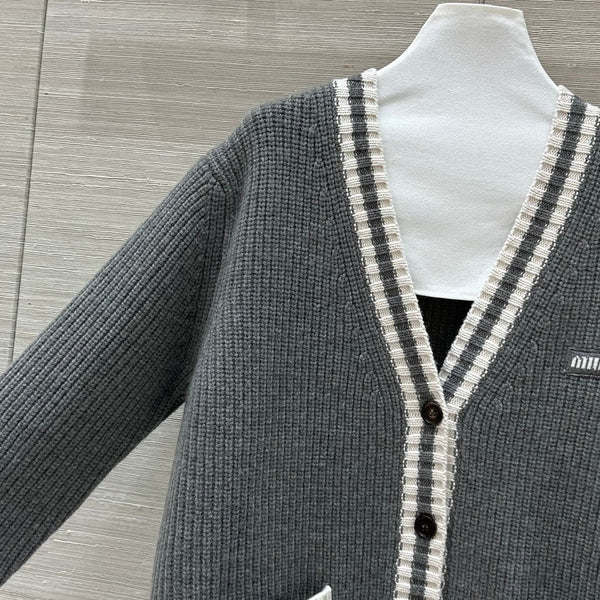 Miumiu V-neck knitted Cardigan Gray Cashmere
