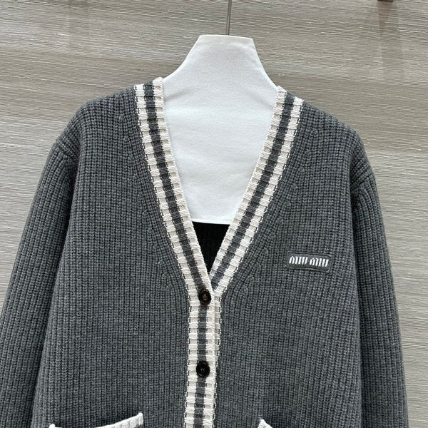 Miumiu V-neck knitted Cardigan Gray Cashmere