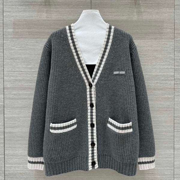 Miumiu V-neck knitted Cardigan Gray Cashmere