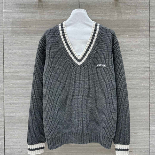 Miumiu V-neck knitted top Gray Cashmere