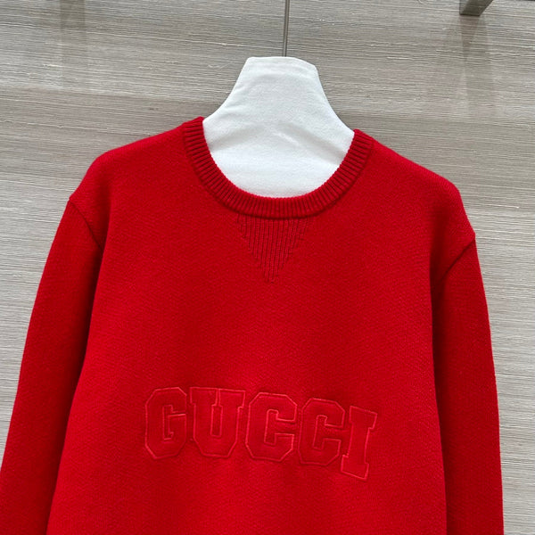 Gucci 25 Embroidered Pullover Sweater Red Wool