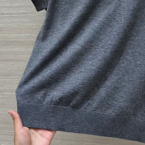 Miu Miu 25 Polo Collar Short-sleeve Knitted Top Gray Wool