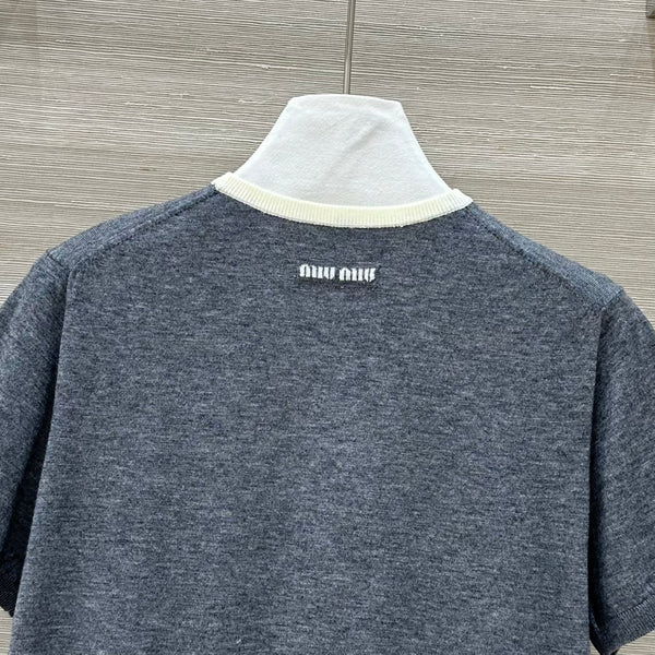 Miu Miu 25 Short-sleeve Top Gray Wool