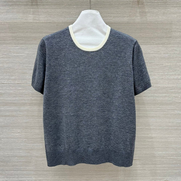 Miu Miu 25 Short-sleeve Top Gray Wool