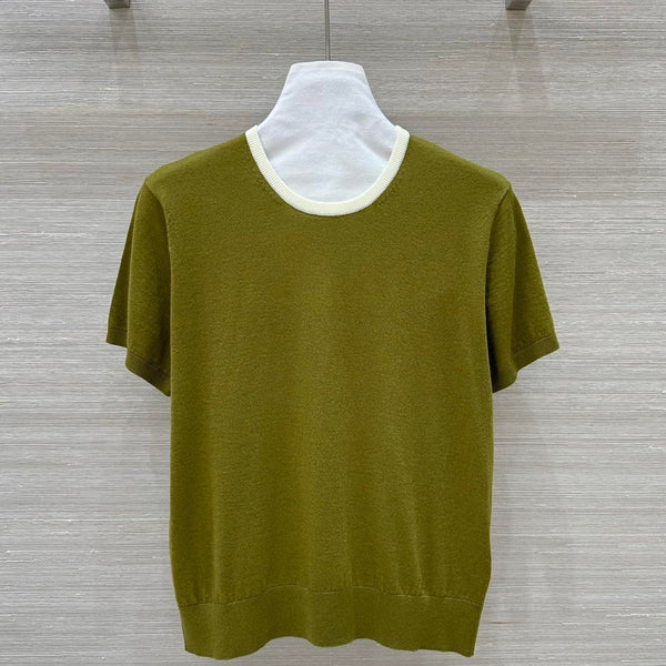 Miu Miu 25 Short-sleeve Top Olive Green Wool