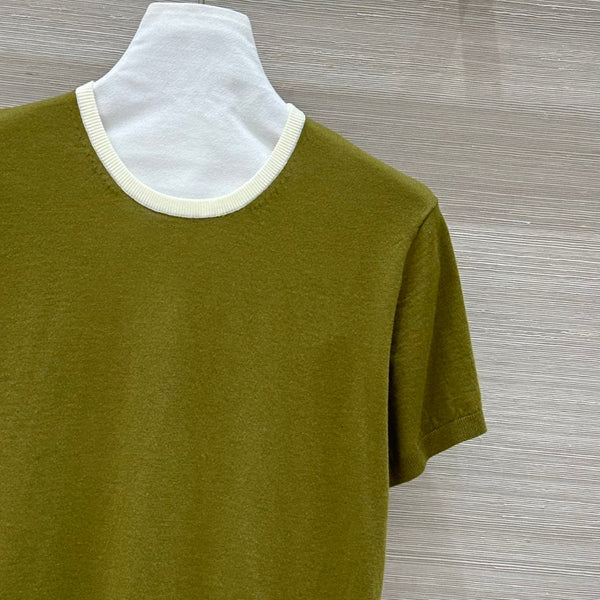Miu Miu 25 Short-sleeve Top Olive Green Wool