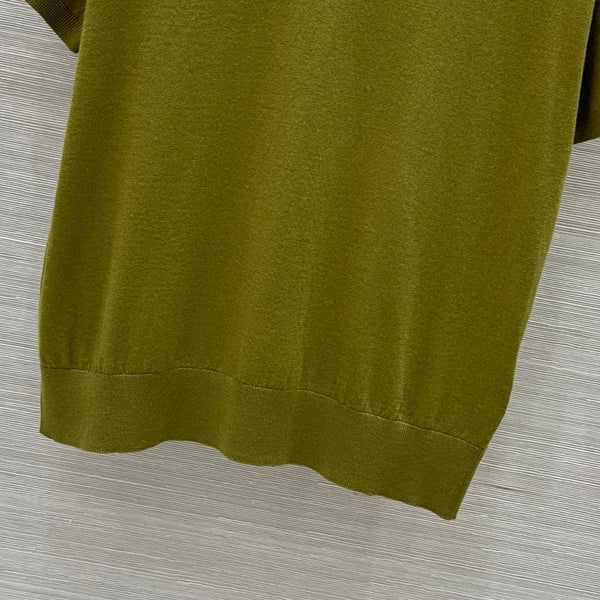 Miu Miu 25 Short-sleeve Top Olive Green Wool