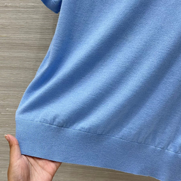 Miu Miu 25 Short-sleeve Top Blue Wool