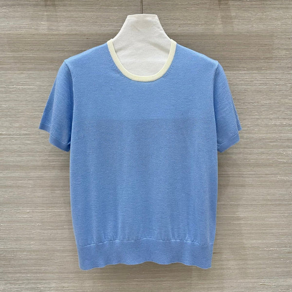 Miu Miu 25 Short-sleeve Top Blue Wool