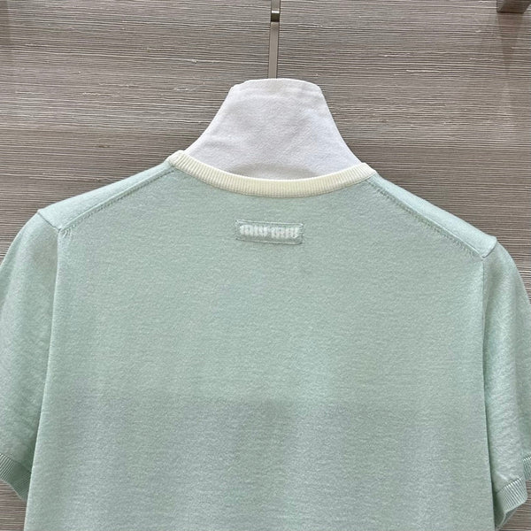 Miu Miu 25 Short-sleeve Top Mint Green Wool