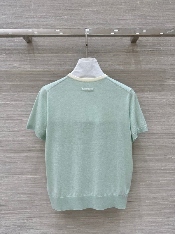 Miu Miu 25 Short-sleeve Top Mint Green Wool