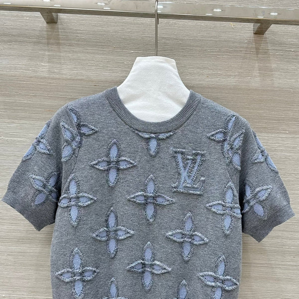 LV 25 Knitted Short-Sleeved Top Grey Wool