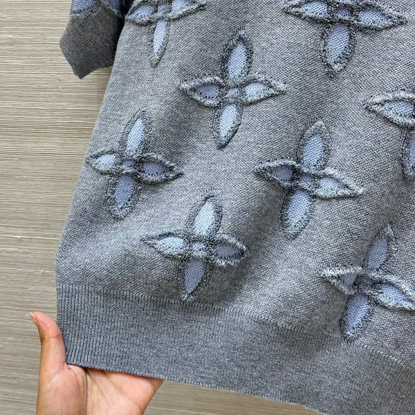 LV 25 Knitted Short-Sleeved Top Grey Wool