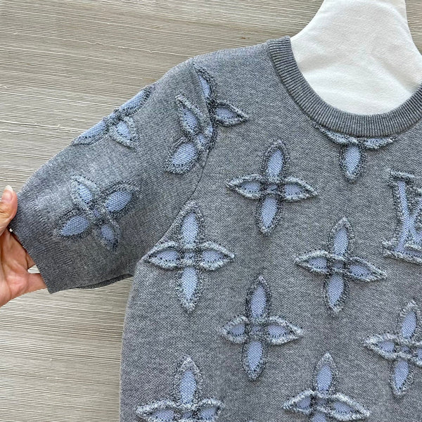 LV 25 Knitted Short-Sleeved Top Grey Wool