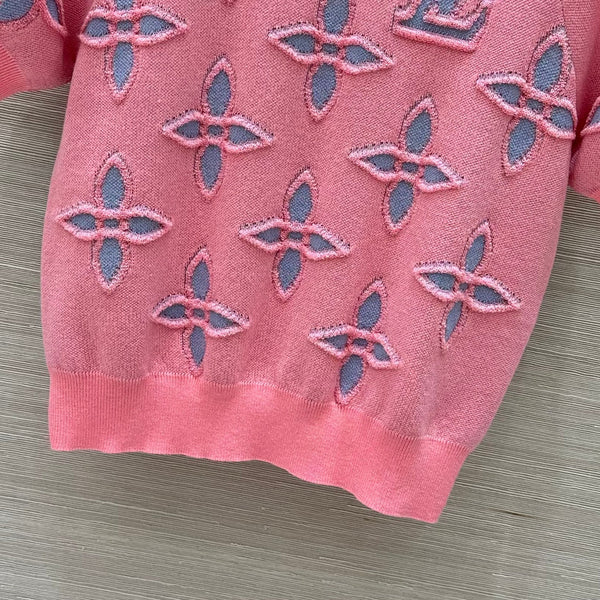 LV 25 Knitted Short-Sleeved Top Pink Wool
