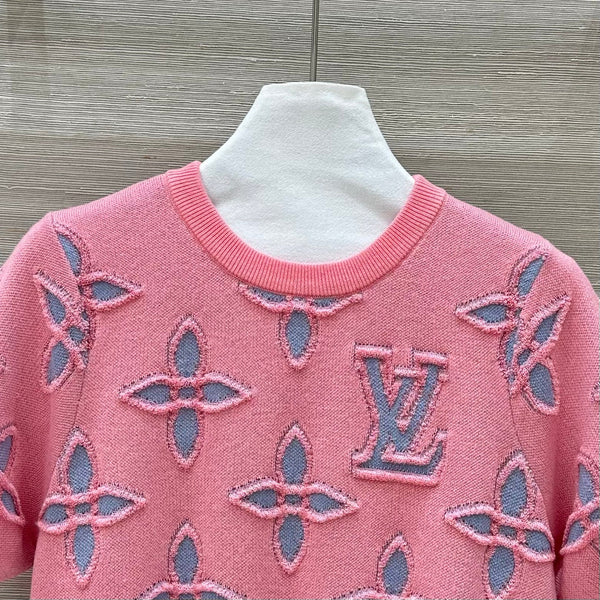 LV 25 Knitted Short-Sleeved Top Pink Wool