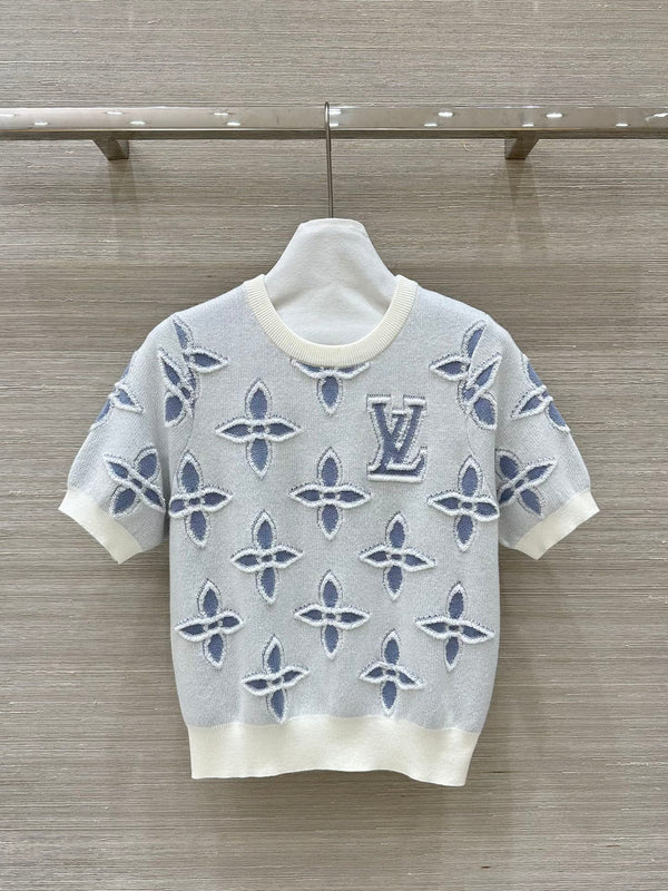 LV 25 Knitted Short-Sleeved Top Blue Wool