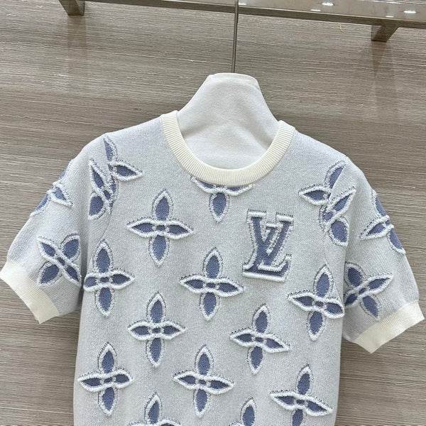 LV 25 Knitted Short-Sleeved Top Blue Wool