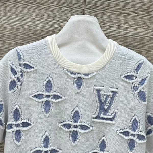 LV 25 Knitted Short-Sleeved Top Blue Wool
