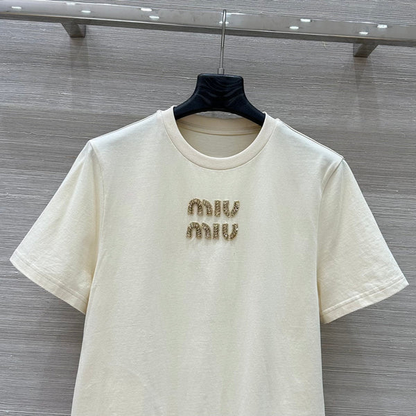 Miu Miu 25 Ribbed Cotton T-shirt Ivory Cotton