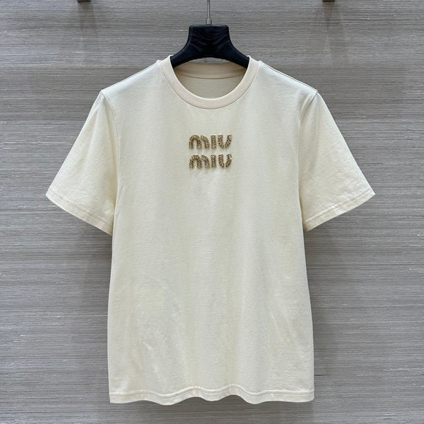 Miu Miu 25 Ribbed Cotton T-shirt Ivory Cotton