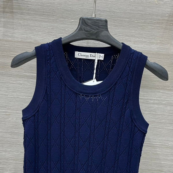 CD 25 Hollow Knitted Vest Blue Silk Wool