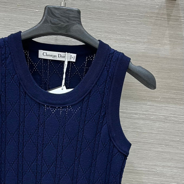 CD 25 Hollow Knitted Vest Blue Silk Wool