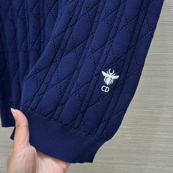 CD 25 Hollow Polo Knitted Short-sleeved Top Blue Silk Wool