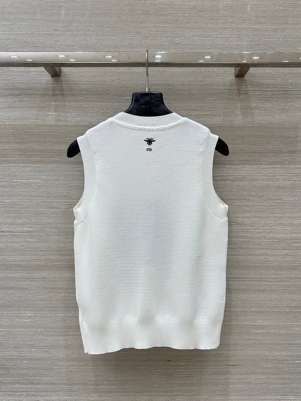 CD 25 Snake Embroidery Knitted Vest Top White Tencel Wool