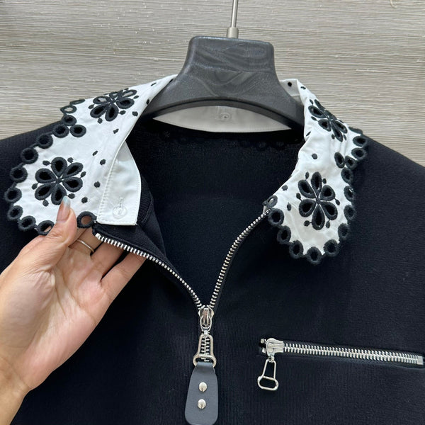 LV 25 Flower T Shirt Black Cotton