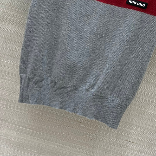 Miu Miu 25 Polo Collar Short-sleeved Top Gray red Tencel