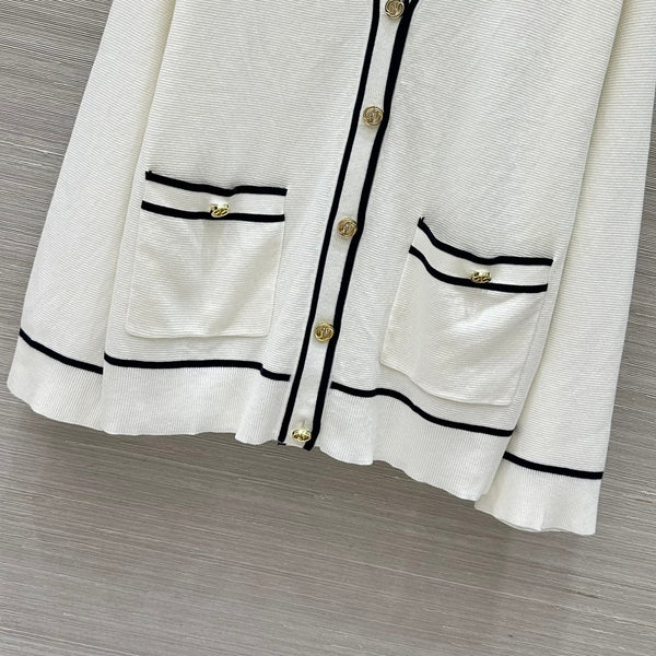 Gucci 25 V-neck Long Knitted Cardigan White Wool