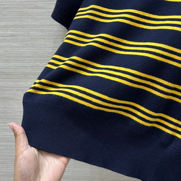 Miu Miu 25 Striped Polo Top Dark Blue Yellow Wool