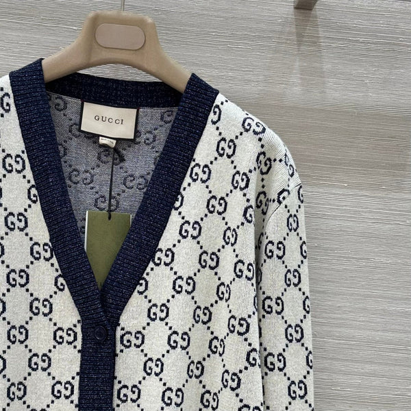 Gucci 2025 GG Cardigan Blue Gray Cotton