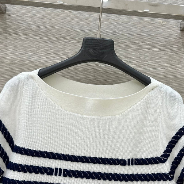 LV 25 Button Rope Short-Sleeved Shirt White Blue Wool