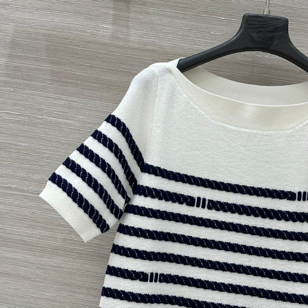 LV 25 Button Rope Short-Sleeved Shirt White Blue Wool