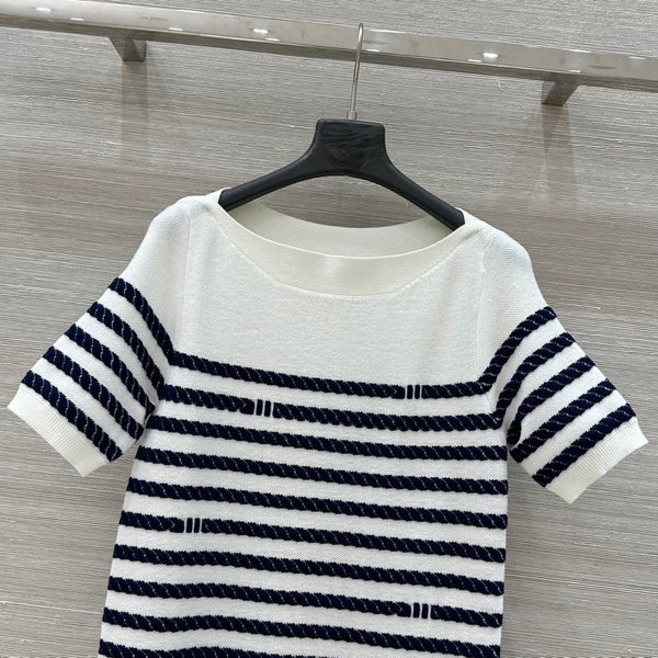 LV 25 Button Rope Short-Sleeved Shirt White Blue Wool