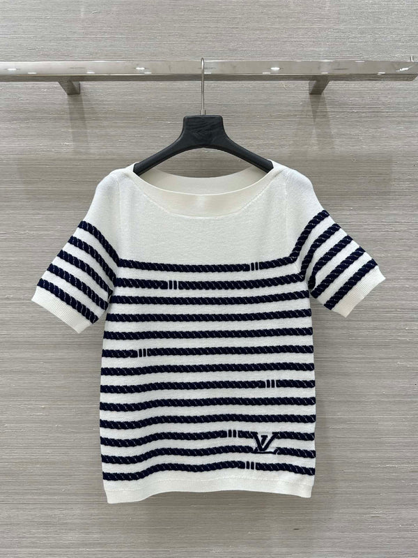 LV 25 Button Rope Short-Sleeved Shirt White Blue Wool