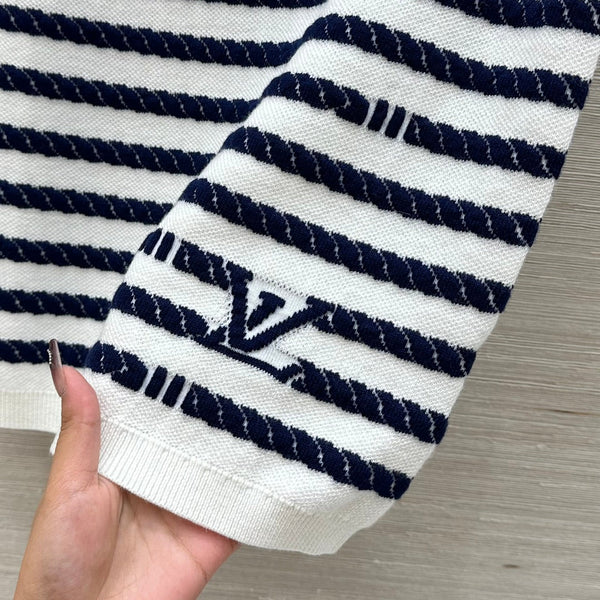 LV 25 Button Rope Short-Sleeved Shirt White Blue Wool