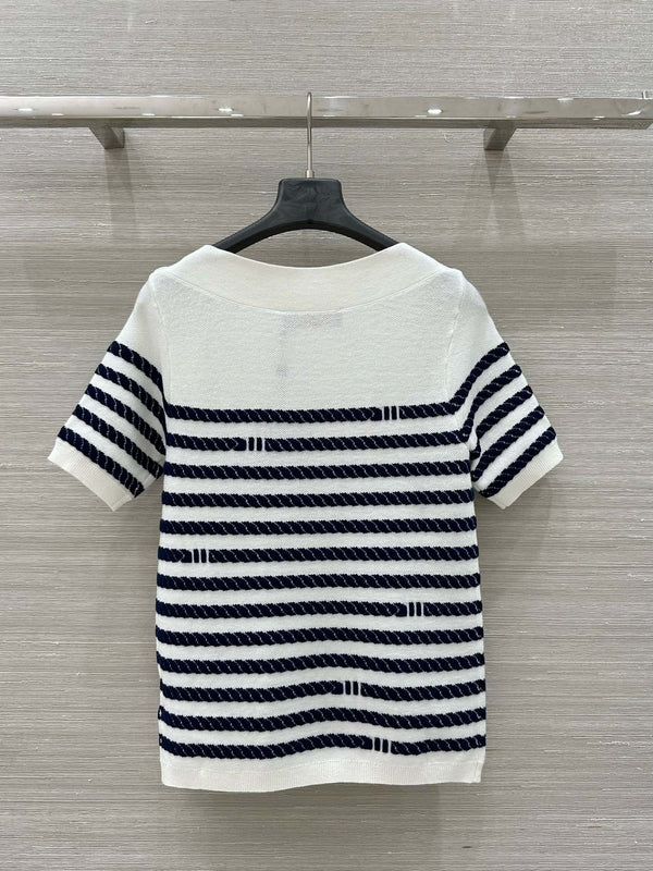 LV 25 Button Rope Short-Sleeved Shirt White Blue Wool