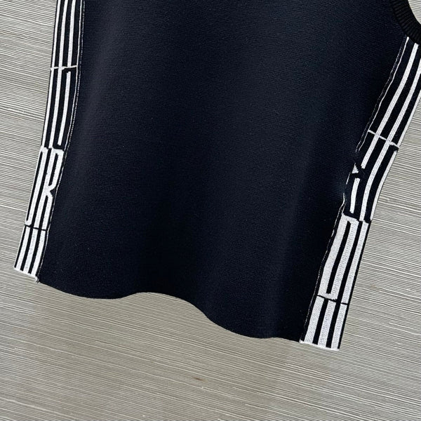 CD 25 Embroidery Knitted Vest Top Black Polyester Cotton