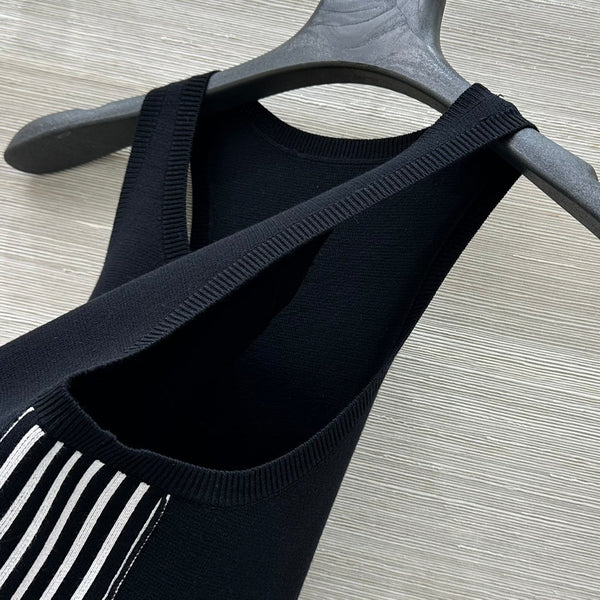 CD 25 Embroidery Knitted Vest Top Black Polyester Cotton