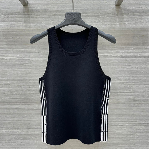 CD 25 Embroidery Knitted Vest Top Black Polyester Cotton