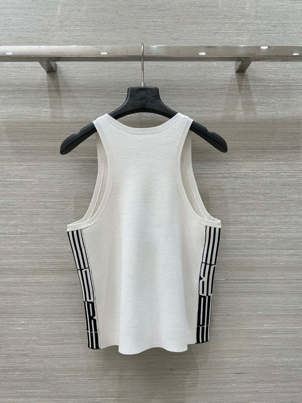 CD 25 Embroidery Knitted Vest Top White Polyester Cotton