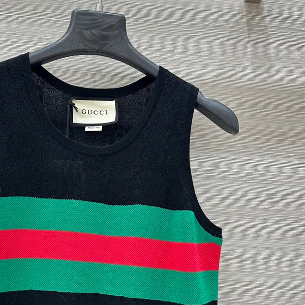 Gucci 25 Embroidered Jacquard Mesh Vest Top Black Tencel