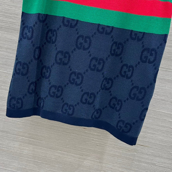 Gucci 25 Embroidered Jacquard Mesh Vest Top Navy Blue Tencel